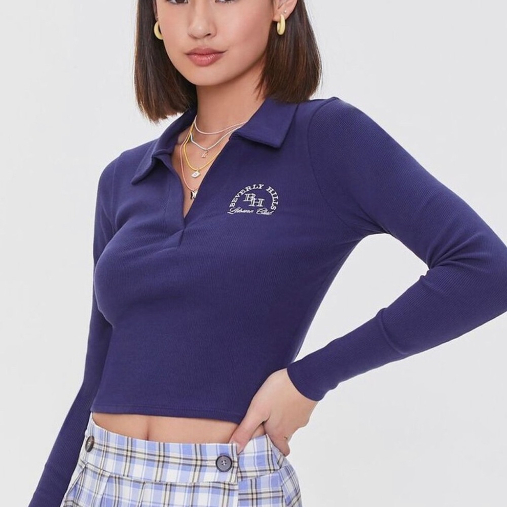 forever 21 ★ navy blue ribbed beverly hills graphic long sleeve top